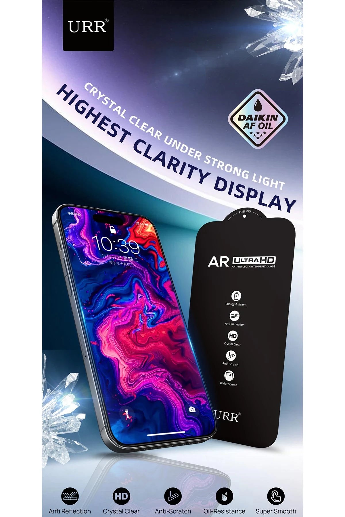 URR iPhone 17 Pro 3D Anti Reflection AR Ultra HD Cam Ekran Koruyucu