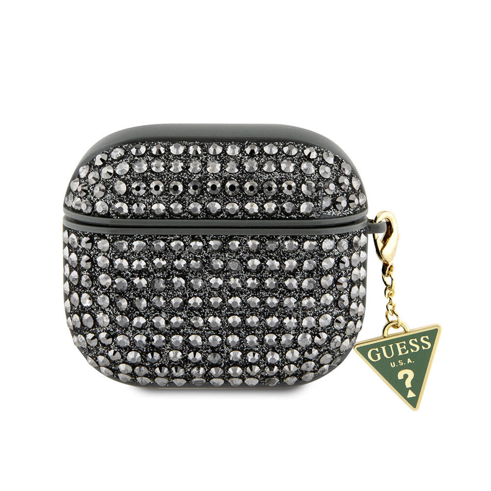 Guess Airpods 3. Nesil Orjinal Lisanslı Parıltılı Taş Kaplamalı Üçgen Logo Süs Zincirli Kılıf