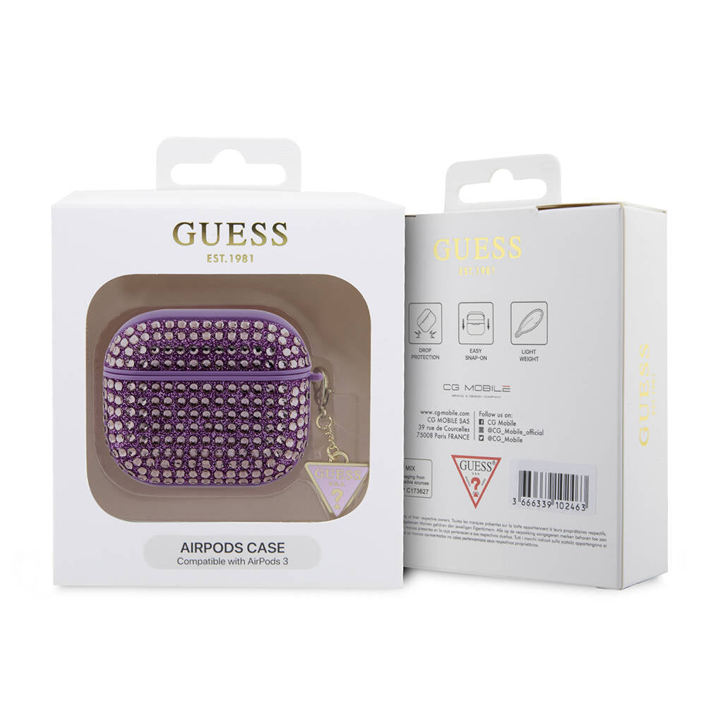 Guess Airpods 3. Nesil Orjinal Lisanslı Parıltılı Taş Kaplamalı Üçgen Logo Süs Zincirli Kılıf