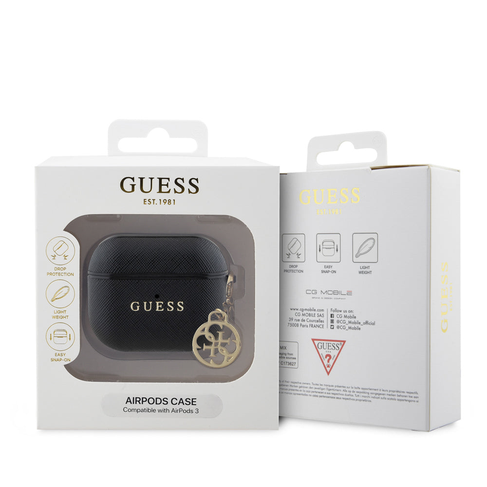 Guess Airpods 3.Nesil Orjinal Lisanslı Dokulu 4G Yuvarlak Charm Saffiano Kılıf
