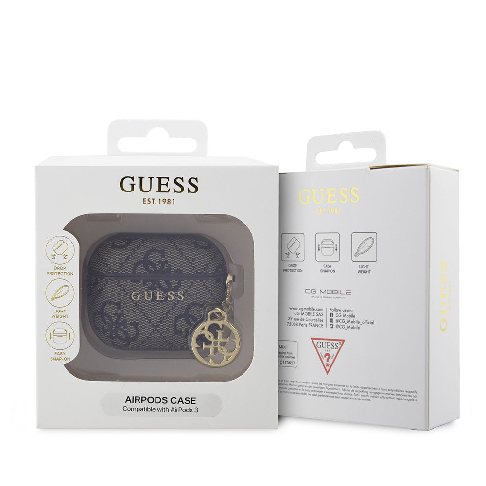 Guess Airpods 3.Nesil Orjinal Lisanslı PU Deri 4G Desenli 4G Sade Askılı Kılıf