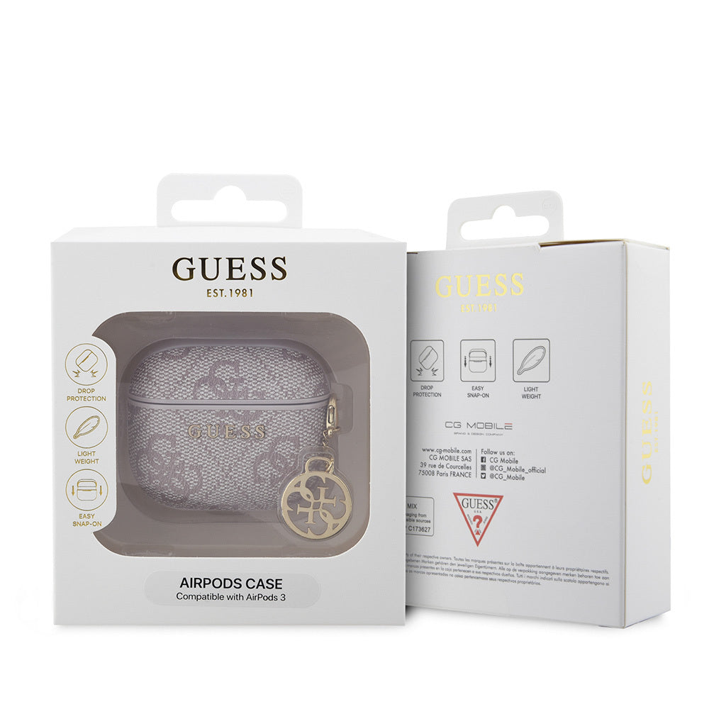 Guess Airpods 3.Nesil Orjinal Lisanslı PU Deri 4G Desenli 4G Sade Askılı Kılıf
