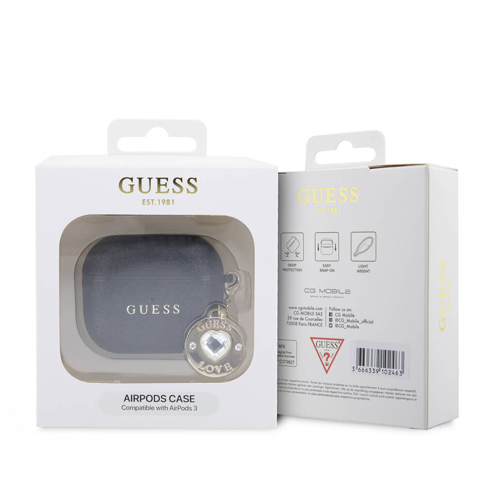 Guess Airpods 3.Nesil Orjinal Lisanslı PU Deri Mavi Beyaz Çizgili Metal Logolu Kılıf