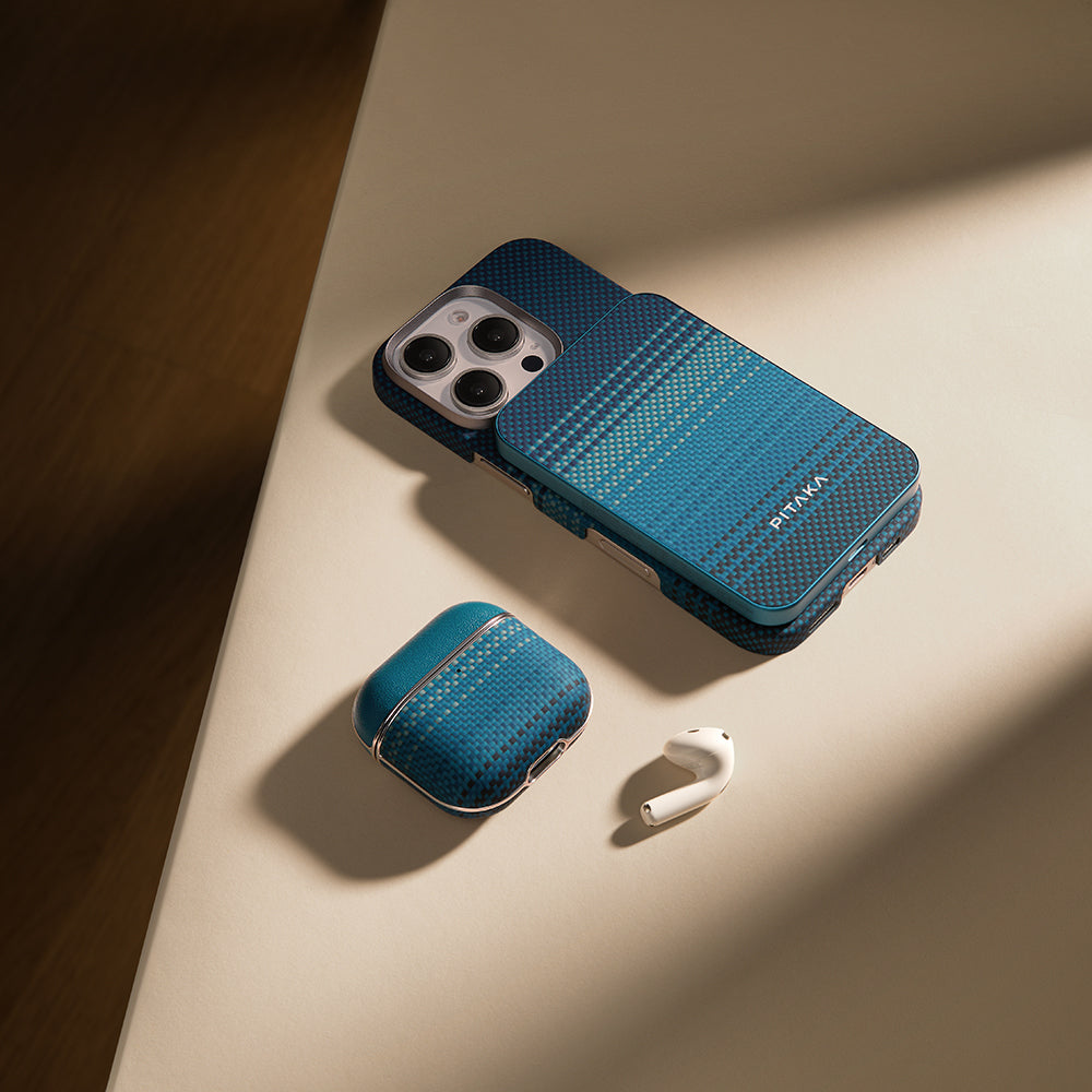 Pitaka Tactile Woven Sunset-Moonrise Serisi Airpods 4 Aramid Fiber Sunset Kılıf