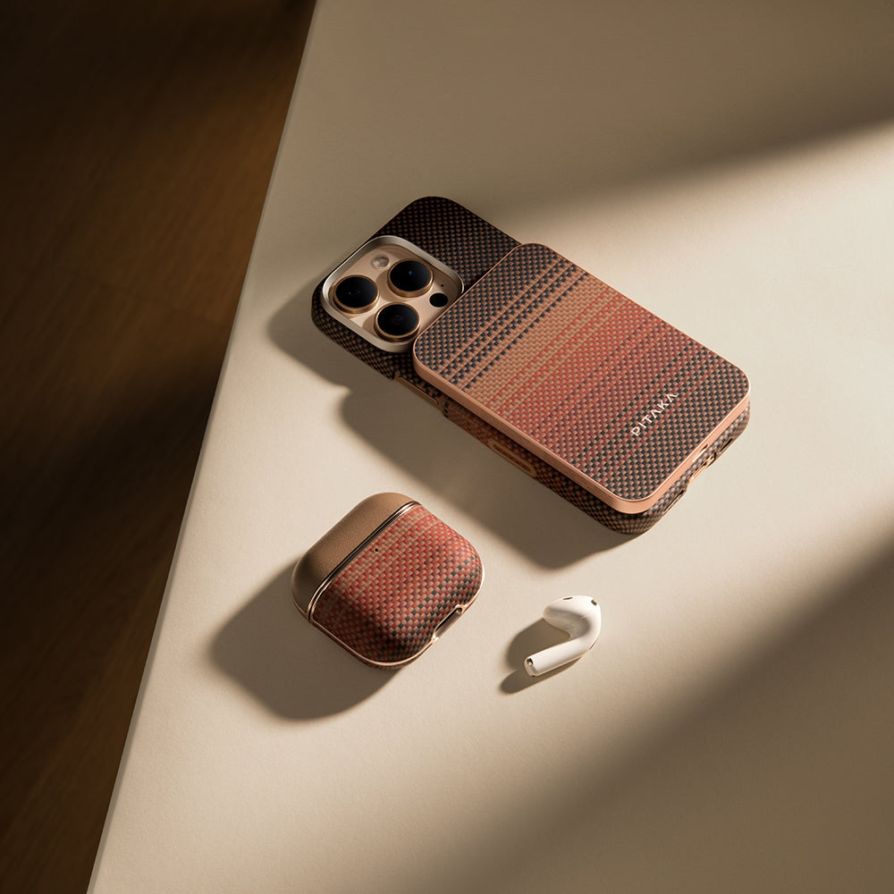Pitaka Tactile Woven Sunset-Moonrise Serisi Airpods 4 Aramid Fiber Sunset Kılıf