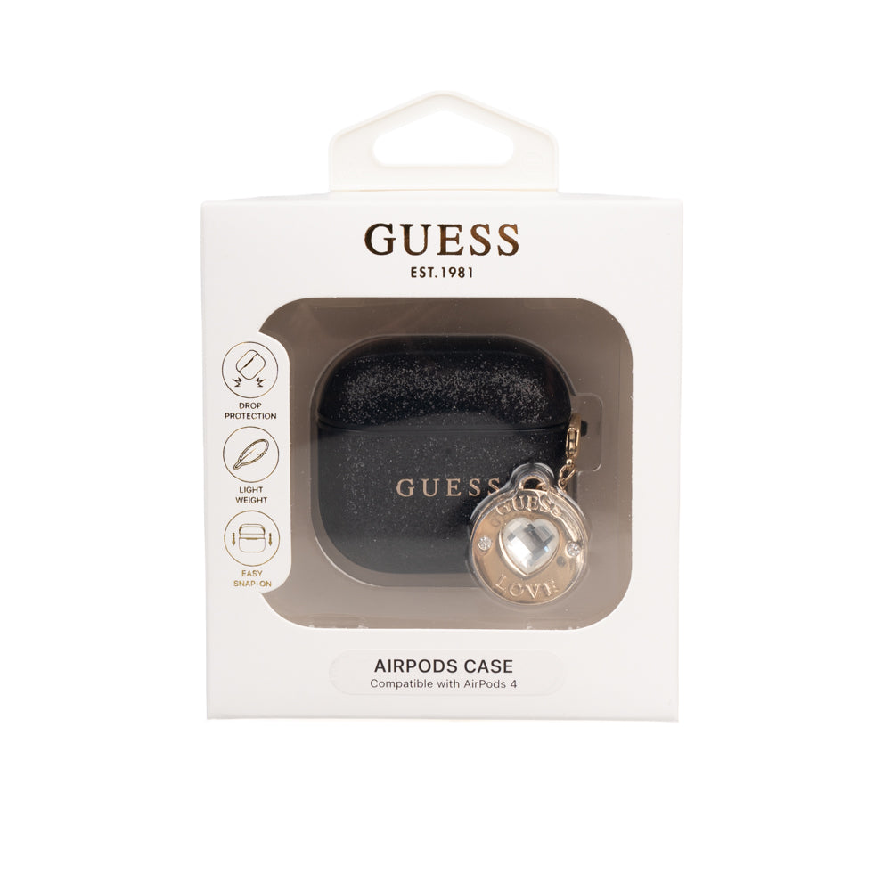 Guess Airpods 4 Orjinal Lisanslı Glitter Elmas Kalp Süs Zincirli Kılıf