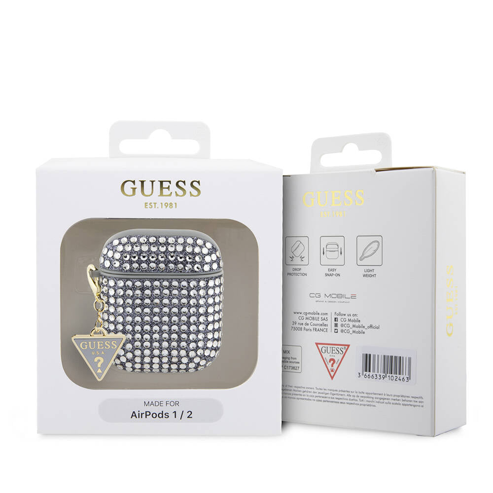 Guess Airpods Orjinal Lisanslı Parıltılı Taş Kaplamalı Üçgen Logo Süs Zincirli Kılıf