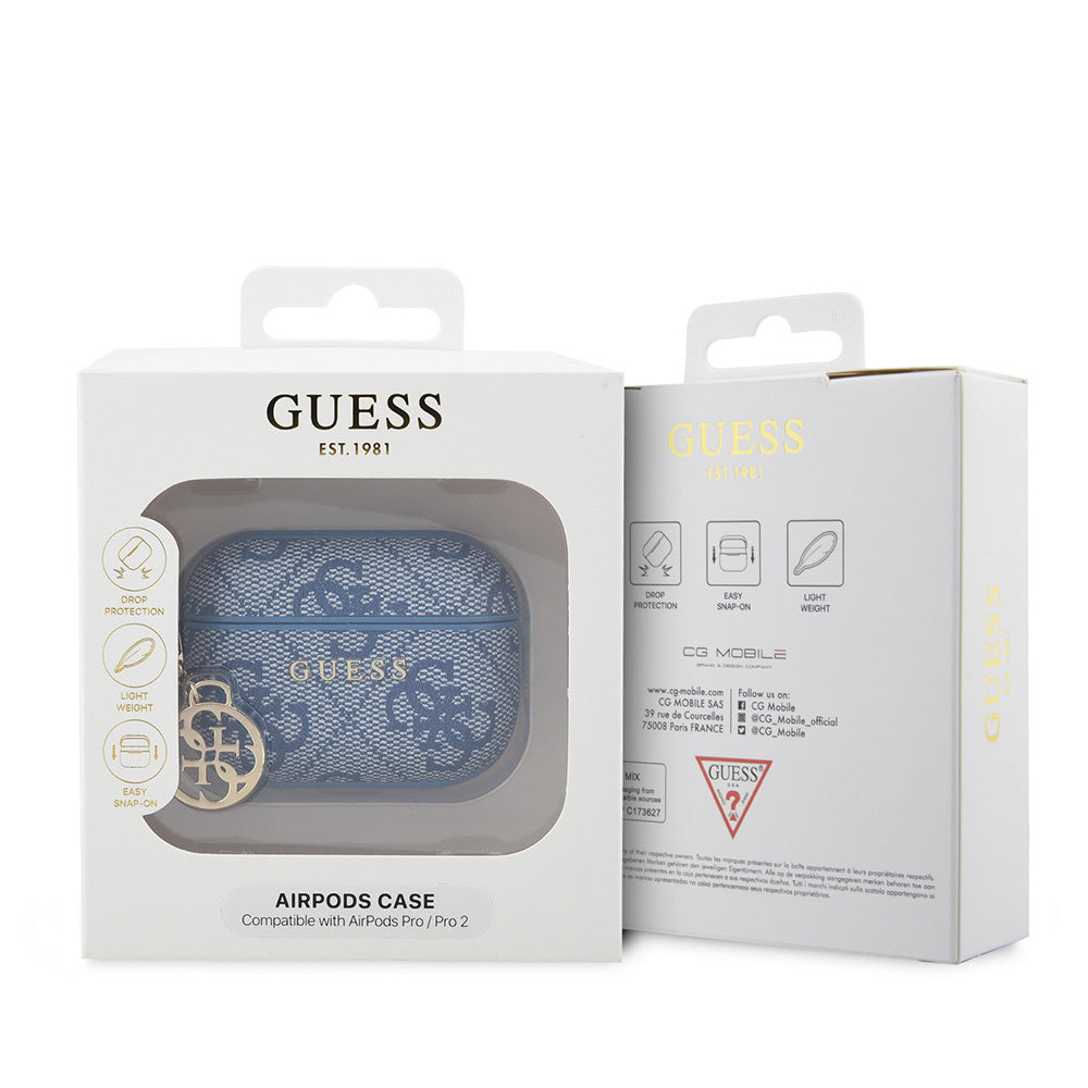 Guess Airpods Pro 2 Orjinal Lisanslı 4G Desenli Metal Klasik Logolu 4G Charm PU Deri Kılıf