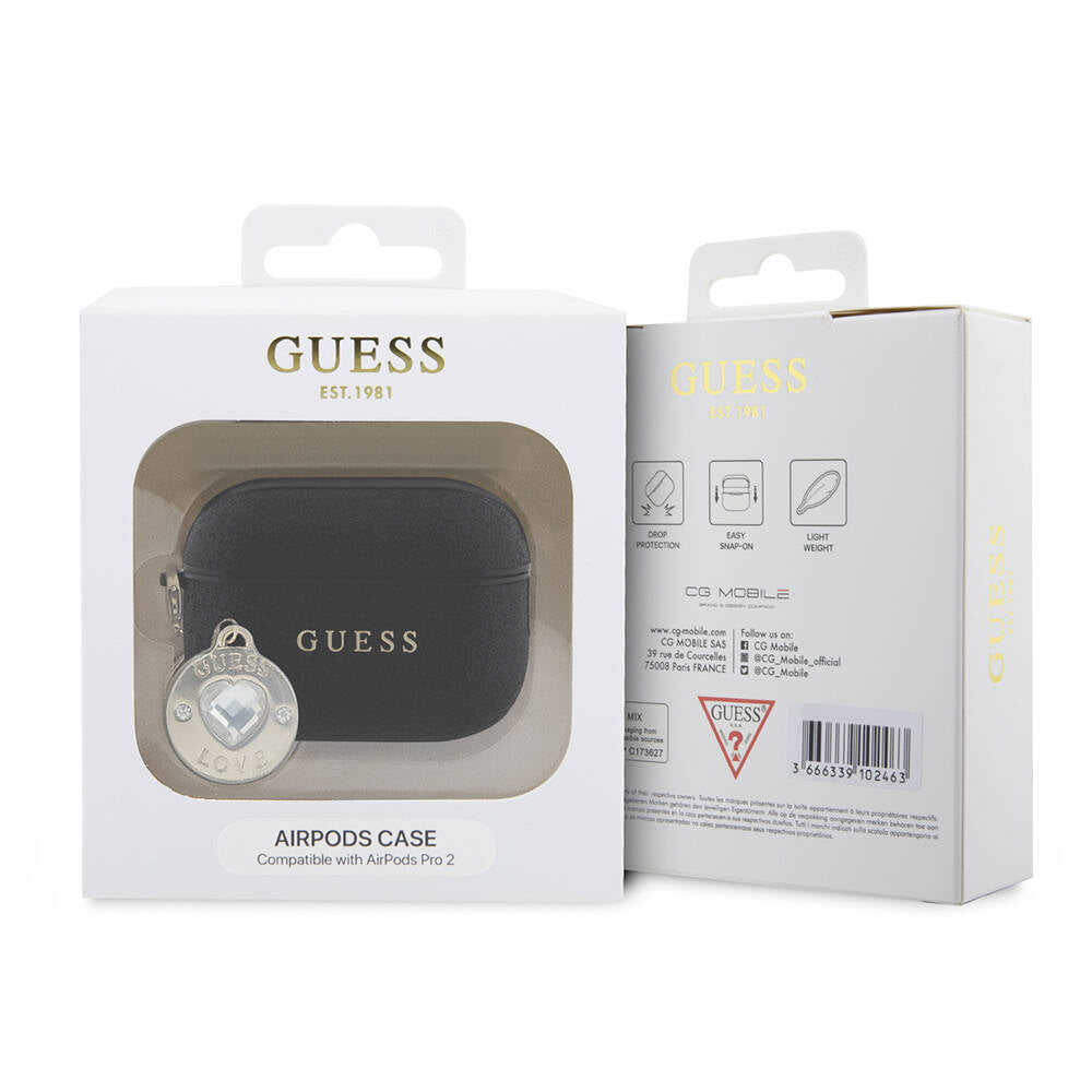 Guess Airpods Pro 2 Orjinal Lisanslı Glitter Elmas Kalp Süs Zincirli Kılıf
