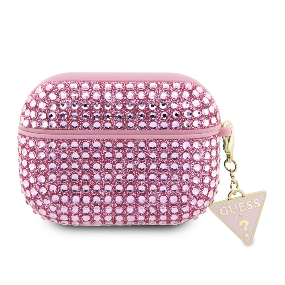 Guess Airpods Pro 2 Orjinal Lisanslı Parıltılı Taş Kaplamalı Üçgen Logo Süs Zincirli Kılıf
