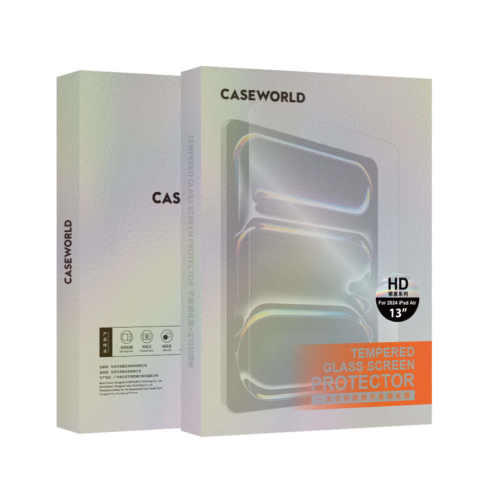CaseWorld Steel Shield Serisi iPad Air 13 2024 Temperli Cam Ekran Koruyucu + Uygulama Aparatı