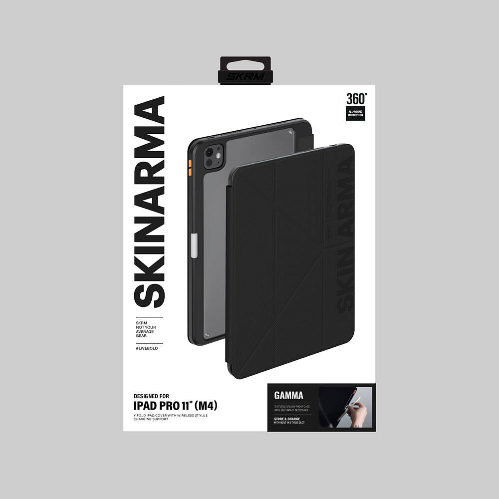 SkinArma iPad Pro 11 2024 Kılıf Kabartma Baskı Tasarımlı 360 Tam Koruma Arkası Şeffaf Standlı Gamma Kılıf