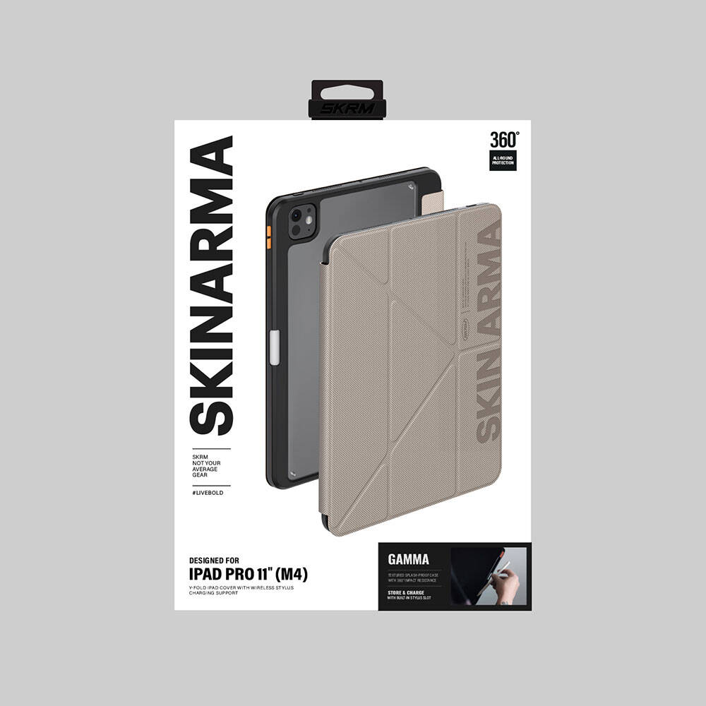SkinArma iPad Pro 11 2024 Kılıf Kabartma Baskı Tasarımlı 360 Tam Koruma Arkası Şeffaf Standlı Gamma Kılıf