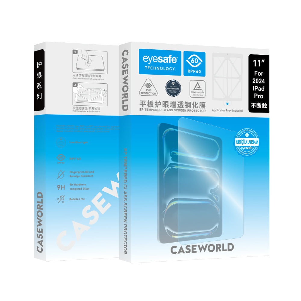 CaseWorld Eyesafe iPad Pro 13 2024 Mavi Işık Teknolojili Temperli Cam Ekran Koruyucu + Uygulama Aparatı