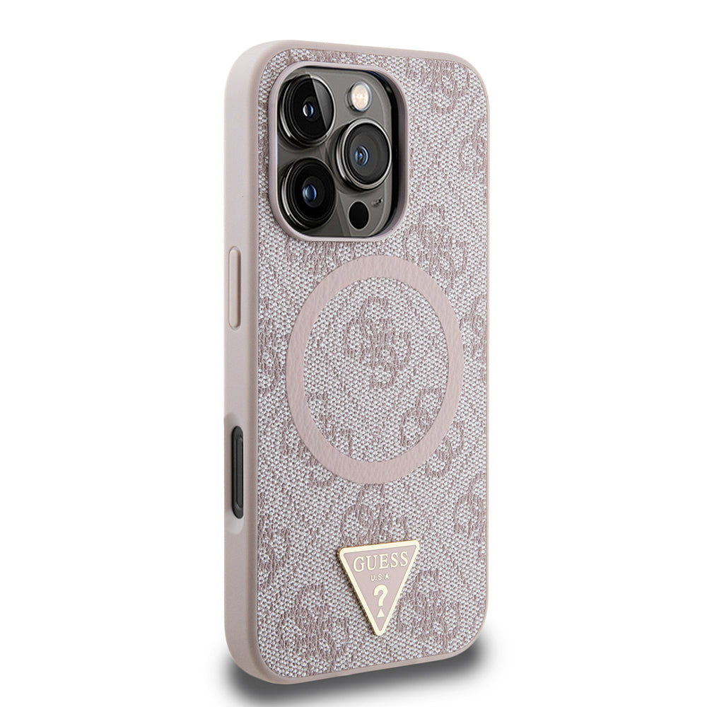 Guess iPhone 16 Pro Max Orjinal Lisanslı Magsafe Şarj Özellikli PU Üçgen Logo 4G Desenli Telefon Kılıfı-6