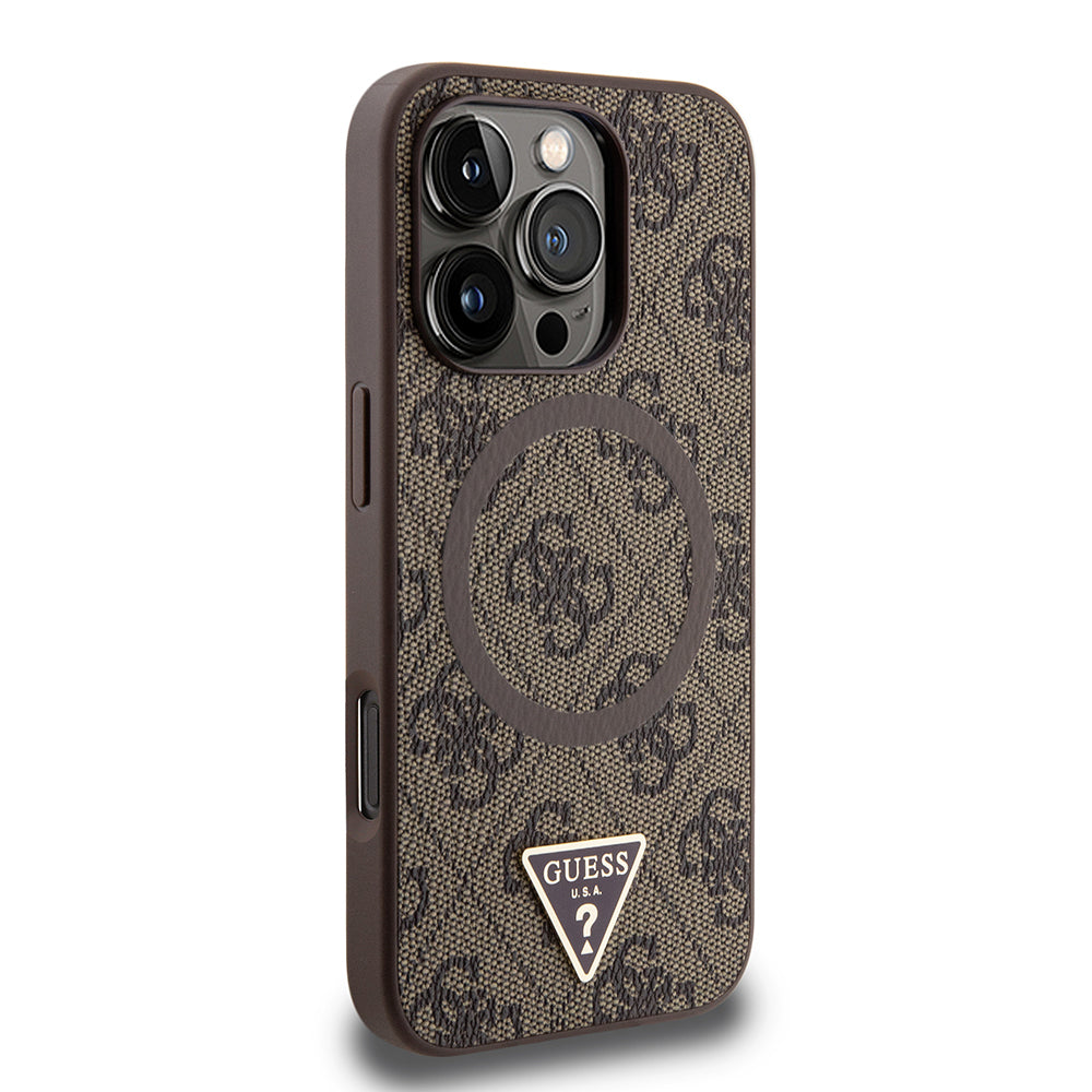 Guess iPhone 16 Pro Max Orjinal Lisanslı Magsafe Şarj Özellikli PU Üçgen Logo 4G Desenli Telefon Kılıfı-13