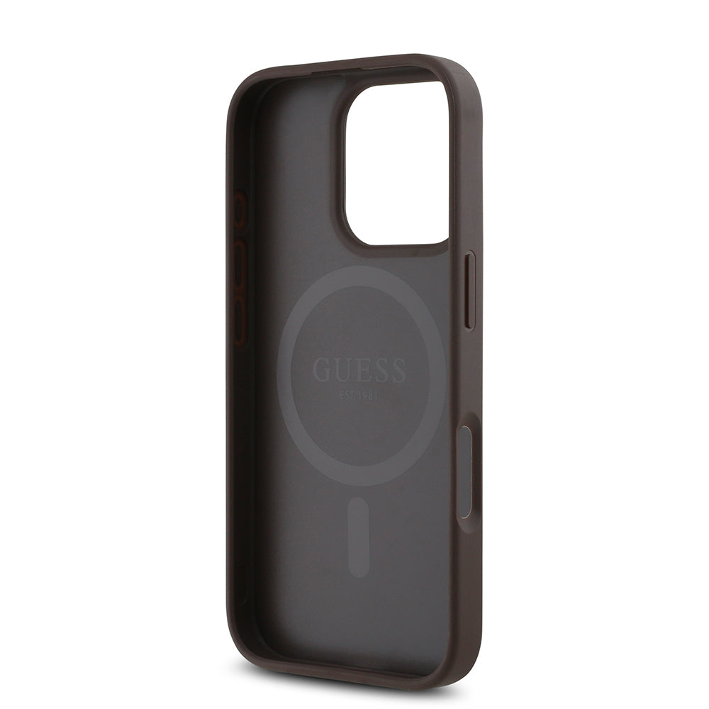 Guess iPhone 16 Pro Max Orjinal Lisanslı Magsafe Şarj Özellikli PU Üçgen Logo 4G Desenli Telefon Kılıfı-16