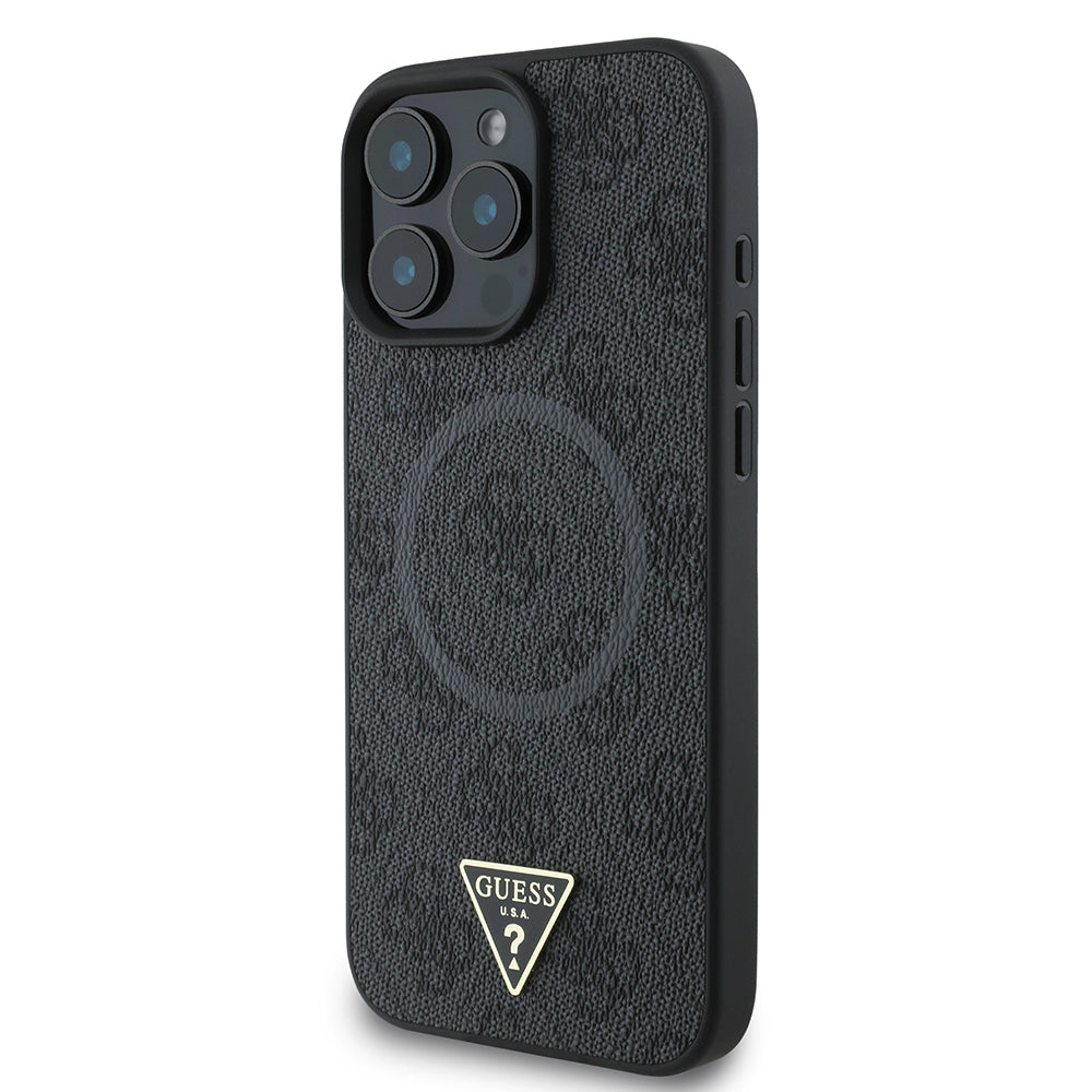 Guess iPhone 16 Pro Max Orjinal Lisanslı Magsafe Şarj Özellikli PU Üçgen Logo 4G Desenli Telefon Kılıfı-18