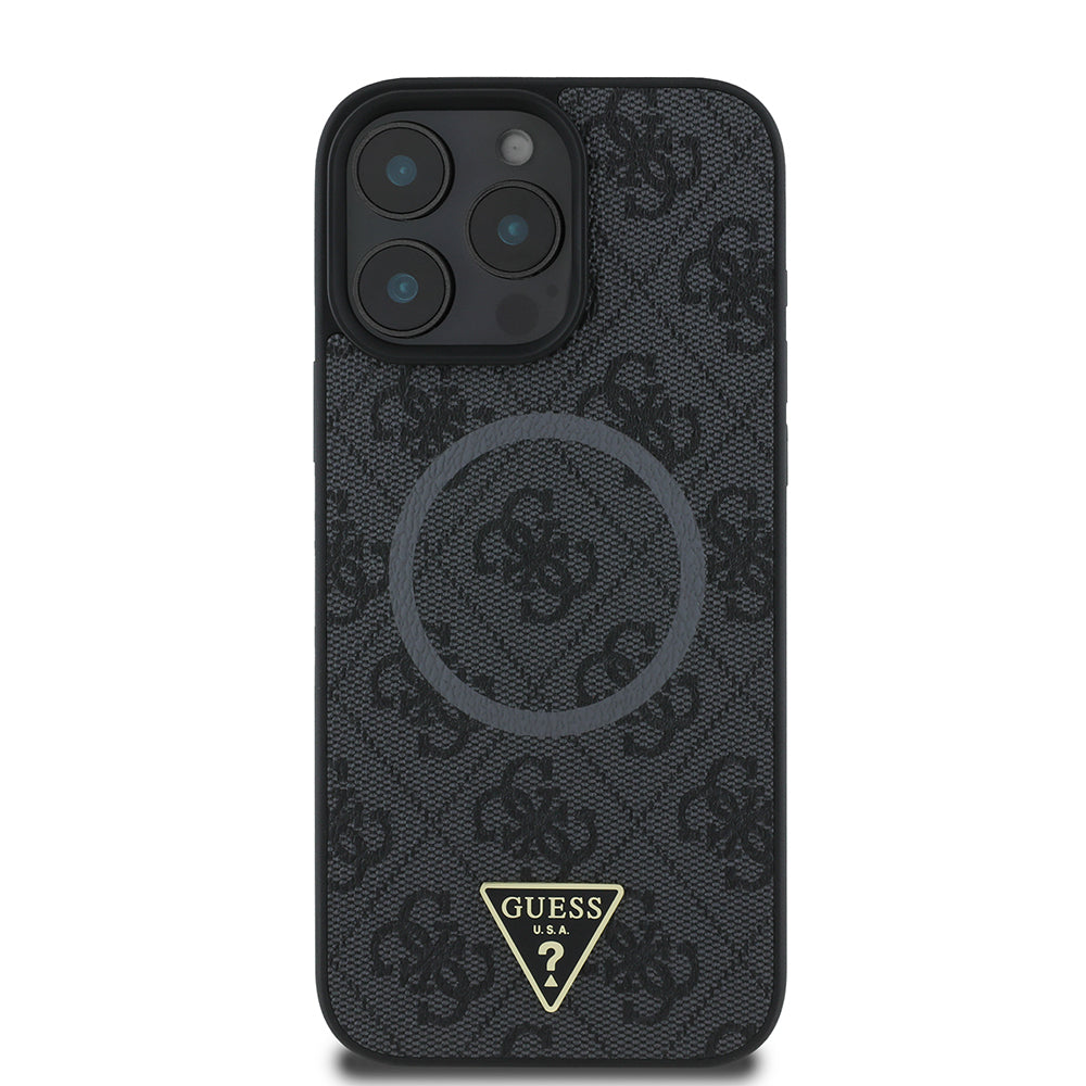 Guess iPhone 16 Pro Max Orjinal Lisanslı Magsafe Şarj Özellikli PU Üçgen Logo 4G Desenli Telefon Kılıfı-19