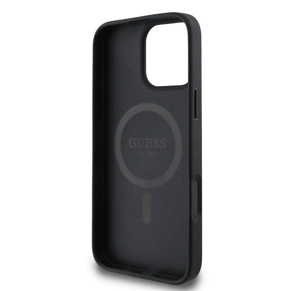 Guess iPhone 16 Pro Max Orjinal Lisanslı Magsafe Şarj Özellikli PU Üçgen Logo 4G Desenli Telefon Kılıfı-23