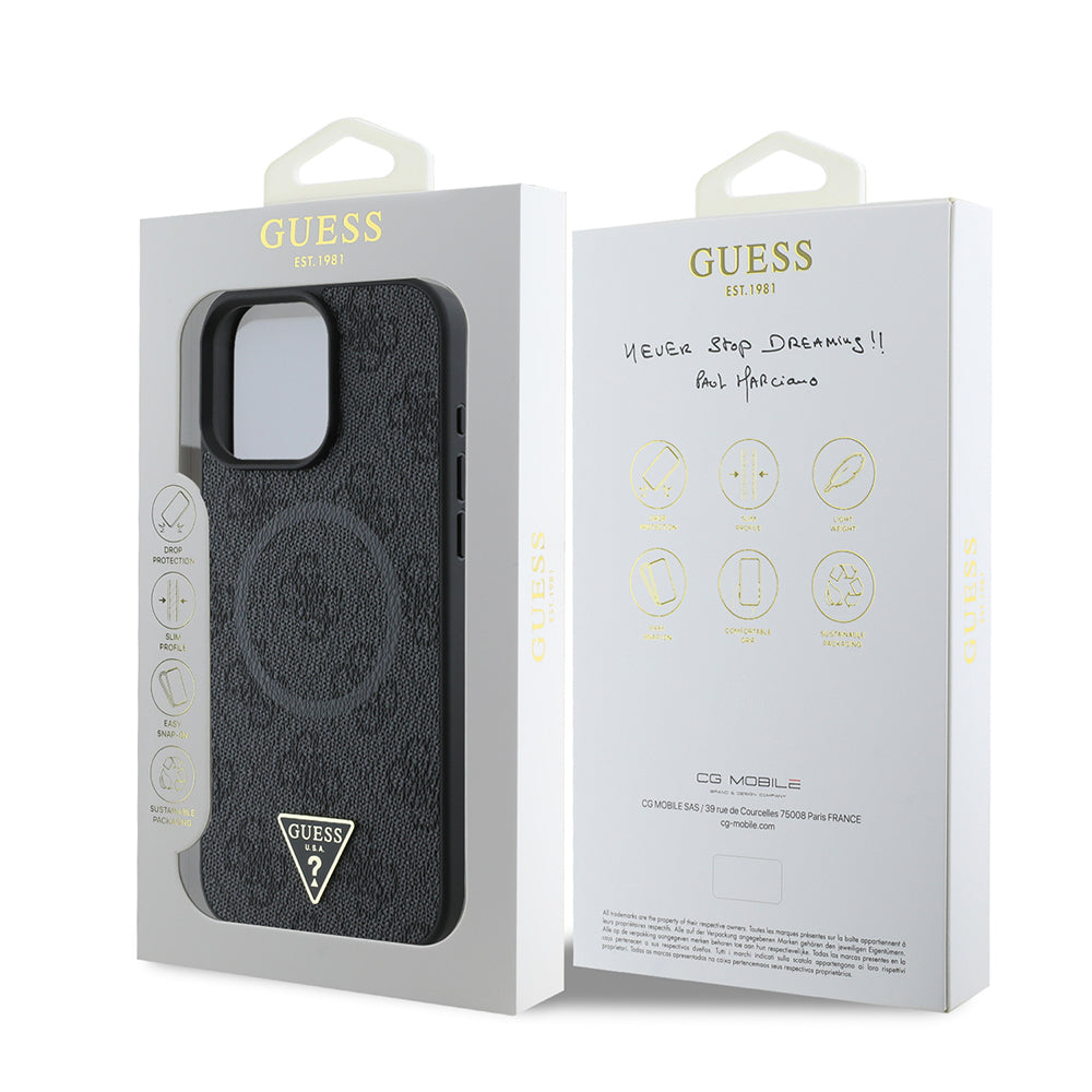 Guess iPhone 16 Pro Max Orjinal Lisanslı Magsafe Şarj Özellikli PU Üçgen Logo 4G Desenli Telefon Kılıfı-24