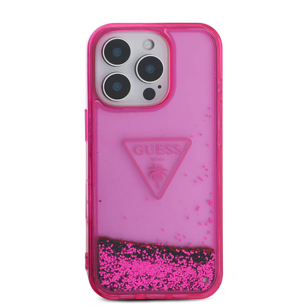 Guess iPhone 16 Pro Max Orjinal Lisanslı Transparan Sıvılı Simli Dizayn Telefon Kılıfı-5