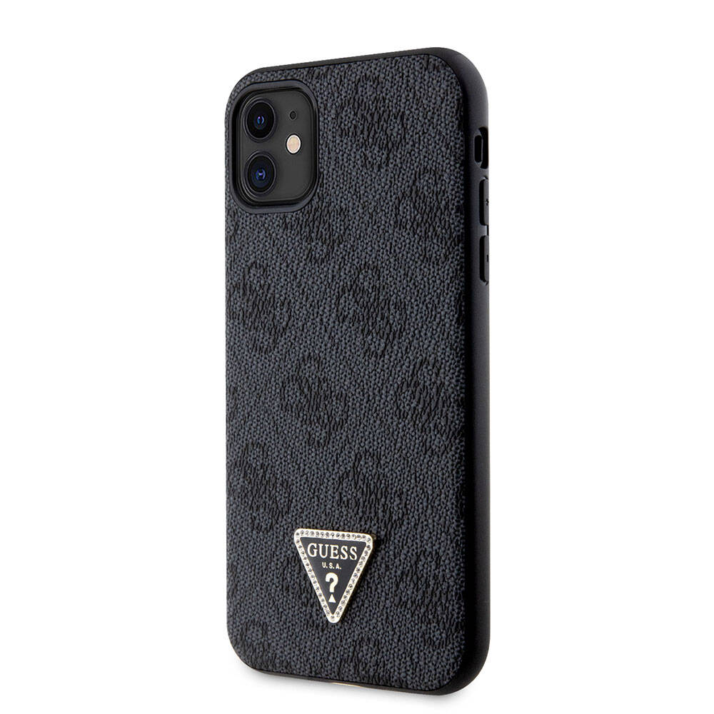 Guess iPhone 11 Kılıf Orjinal Lisanslı PU Deri Taşlı Üçgen Logo 4G Desenli Telefon Kılıfı - 2