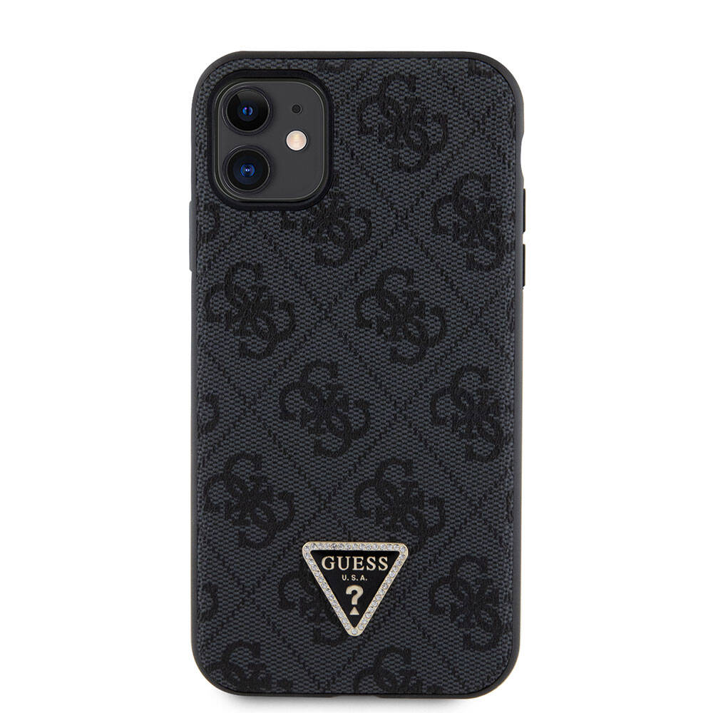 Guess iPhone 11 Kılıf Orjinal Lisanslı PU Deri Taşlı Üçgen Logo 4G Desenli Telefon Kılıfı - 3