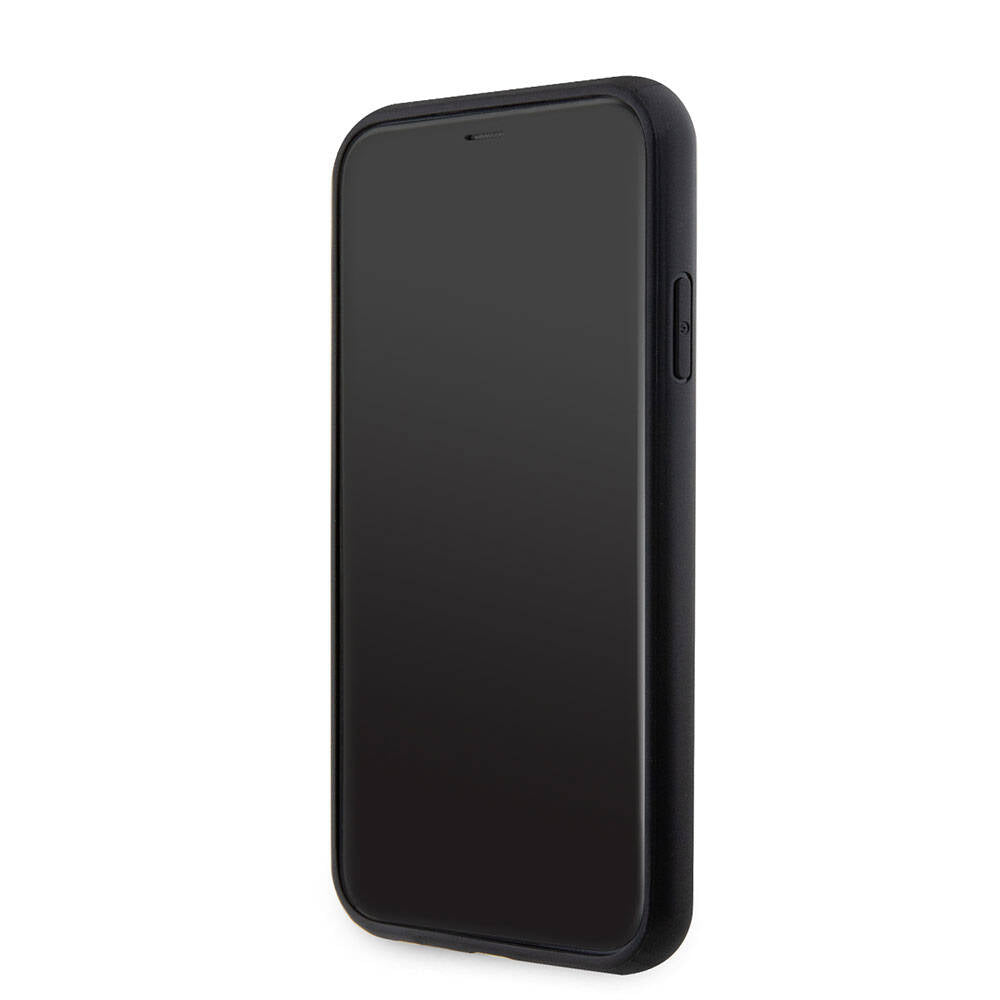 Guess iPhone 11 Kılıf Orjinal Lisanslı PU Deri Taşlı Üçgen Logo 4G Desenli Telefon Kılıfı - 4