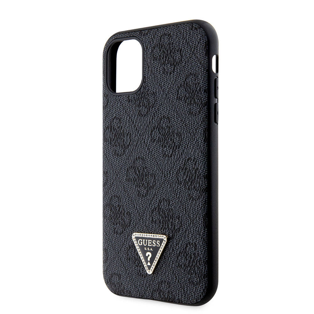 Guess iPhone 11 Kılıf Orjinal Lisanslı PU Deri Taşlı Üçgen Logo 4G Desenli Telefon Kılıfı - 5