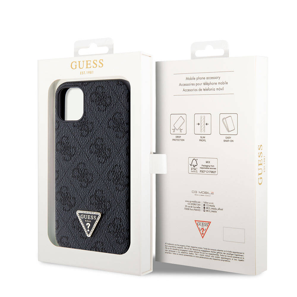 Guess iPhone 11 Kılıf Orjinal Lisanslı PU Deri Taşlı Üçgen Logo 4G Desenli Telefon Kılıfı - 7
