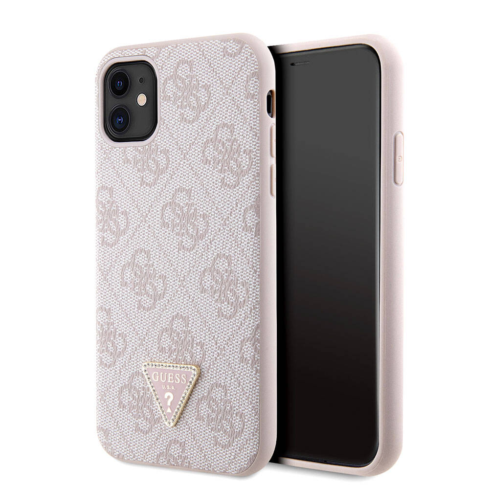 Guess iPhone 11 Kılıf Orjinal Lisanslı PU Deri Taşlı Üçgen Logo 4G Desenli Telefon Kılıfı - 8
