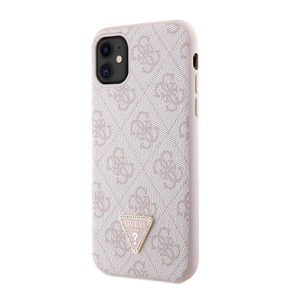 Guess iPhone 11 Kılıf Orjinal Lisanslı PU Deri Taşlı Üçgen Logo 4G Desenli Telefon Kılıfı - 9