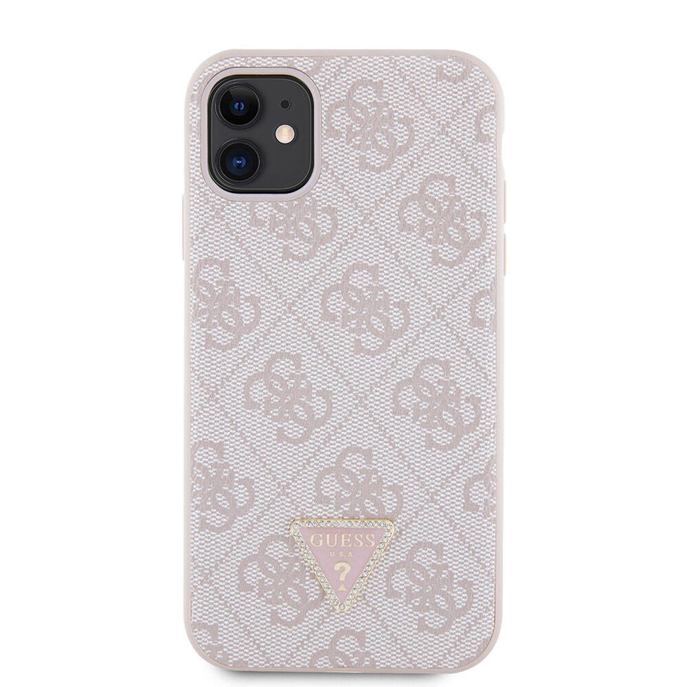 Guess iPhone 11 Kılıf Orjinal Lisanslı PU Deri Taşlı Üçgen Logo 4G Desenli Telefon Kılıfı - 10