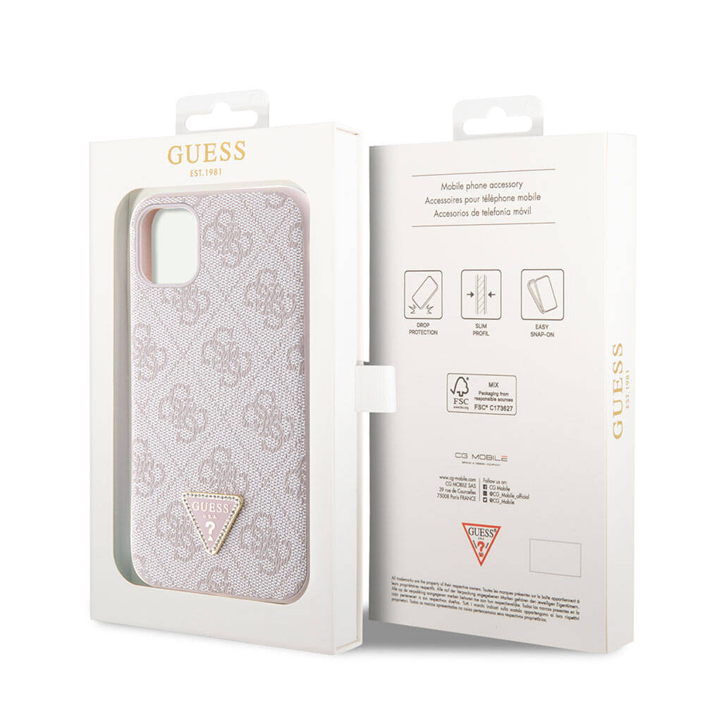 Guess iPhone 11 Kılıf Orjinal Lisanslı PU Deri Taşlı Üçgen Logo 4G Desenli Telefon Kılıfı - 14