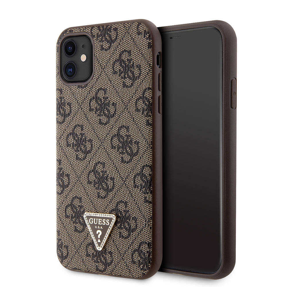 Guess iPhone 11 Kılıf Orjinal Lisanslı PU Deri Taşlı Üçgen Logo 4G Desenli Telefon Kılıfı - 15