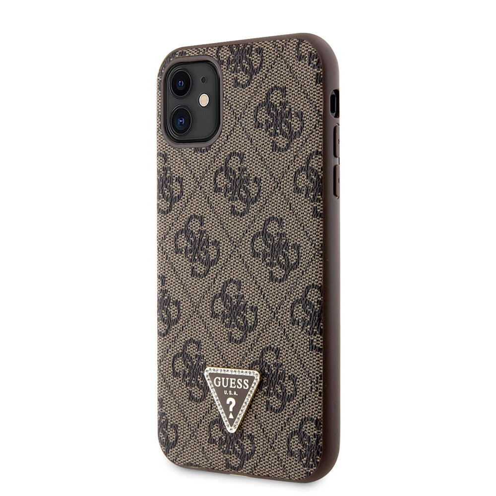 Guess iPhone 11 Kılıf Orjinal Lisanslı PU Deri Taşlı Üçgen Logo 4G Desenli Telefon Kılıfı - 16