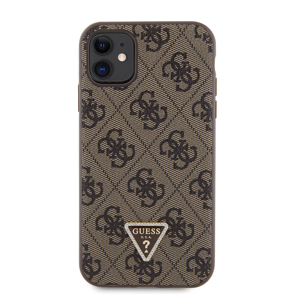 Guess iPhone 11 Kılıf Orjinal Lisanslı PU Deri Taşlı Üçgen Logo 4G Desenli Telefon Kılıfı - 17