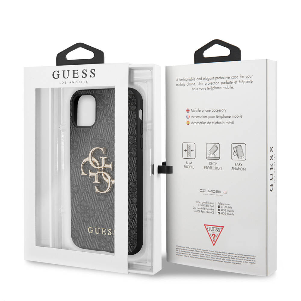Guess iPhone 11 PU Deri Büyük Metal Logo Dizaynlı Telefon Kılıfı - 16