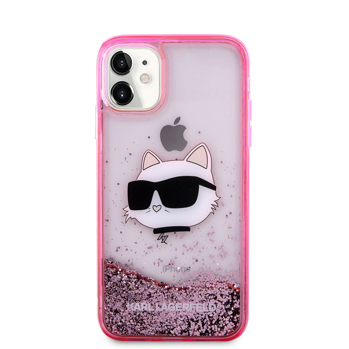 Karl Lagerfeld iPhone 11 Kılıf Sıvılı Simli Choupette Head Dizayn Telefon Kılıfı - 5