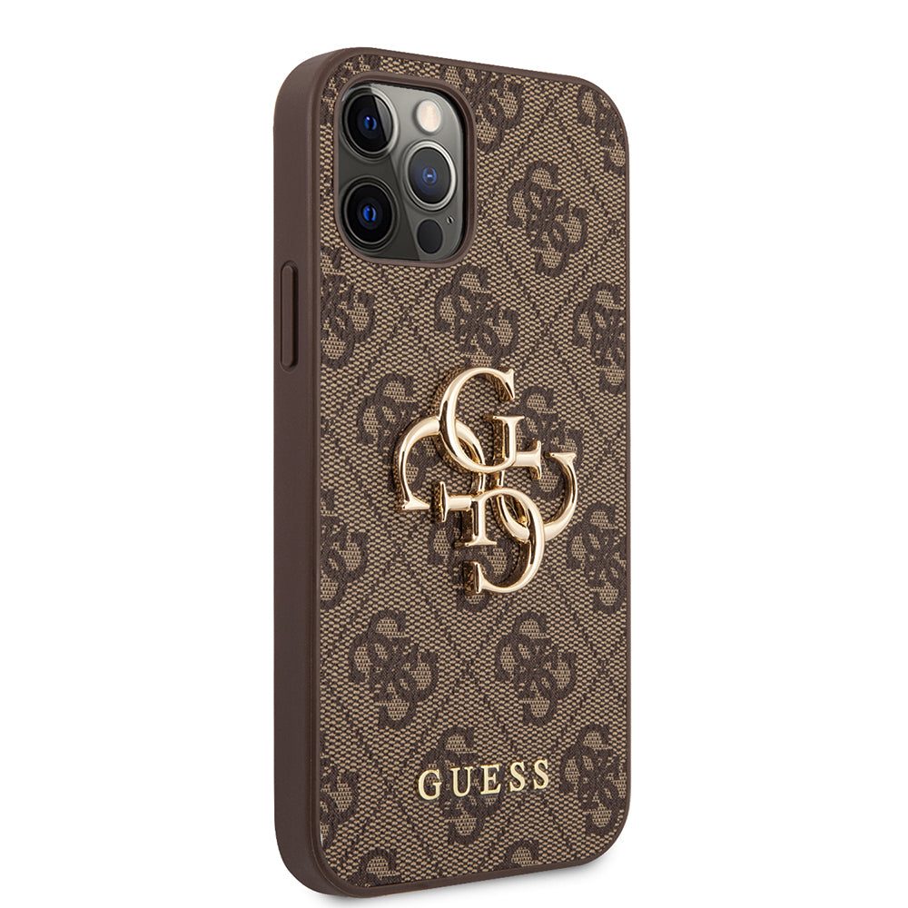 Guess iPhone 12 Pro Max Orjinal Lisanslı PU Deri Büyük Metal Logo Dizaynlı Kılıf