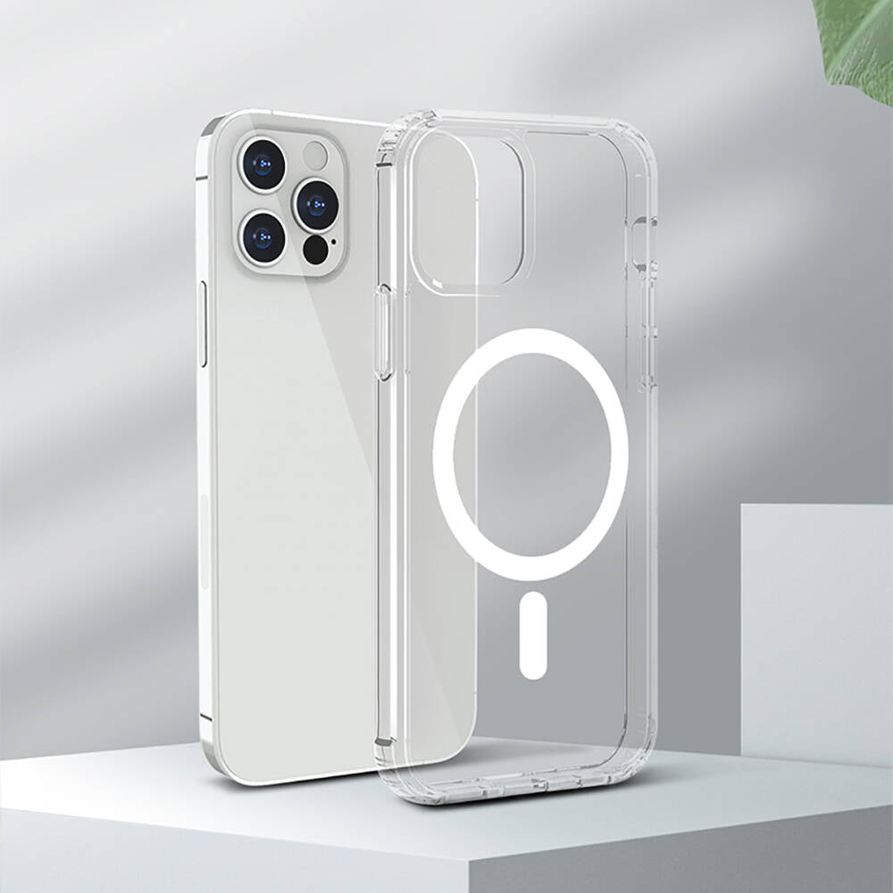 Recci Magnetik Suction Serisi iPhone 13 M-safe Şarj Özellikli Airbagli Şeffaf PC Arka Yüzey Kılıf