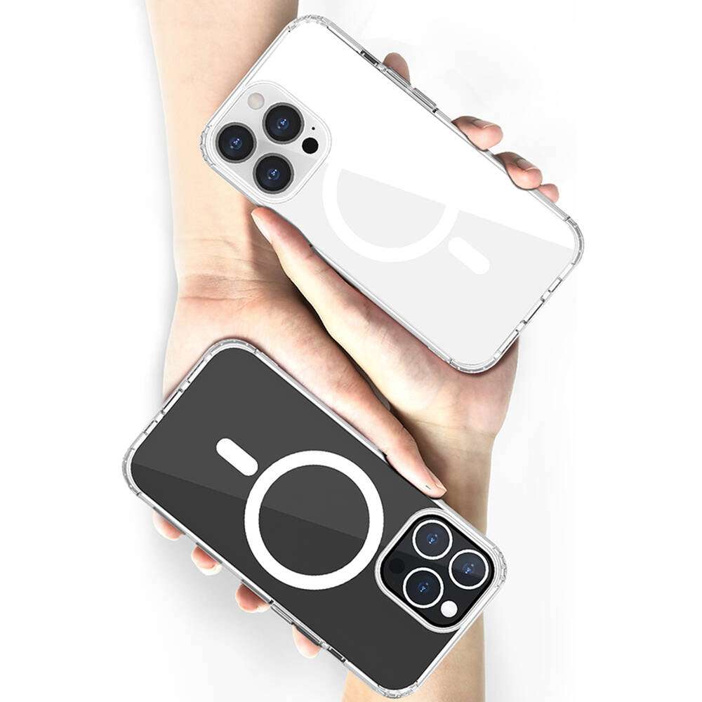 Recci Magnetik Suction Serisi iPhone 13 M-safe Şarj Özellikli Airbagli Şeffaf PC Arka Yüzey Kılıf