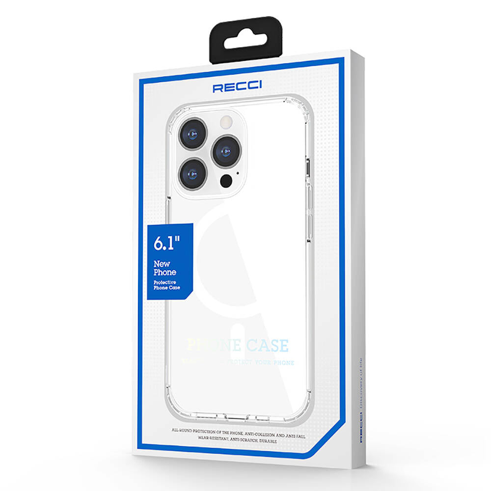 Recci Magnetik Suction Serisi iPhone 13 M-safe Şarj Özellikli Airbagli Şeffaf PC Arka Yüzey Kılıf
