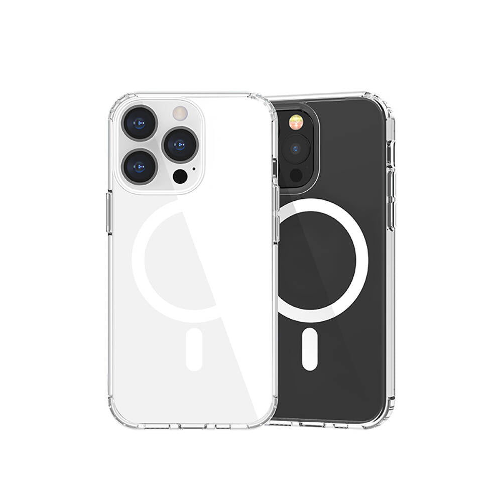 Recci Magnetik Suction Serisi iPhone 13 M-safe Şarj Özellikli Airbagli Şeffaf PC Arka Yüzey Kılıf