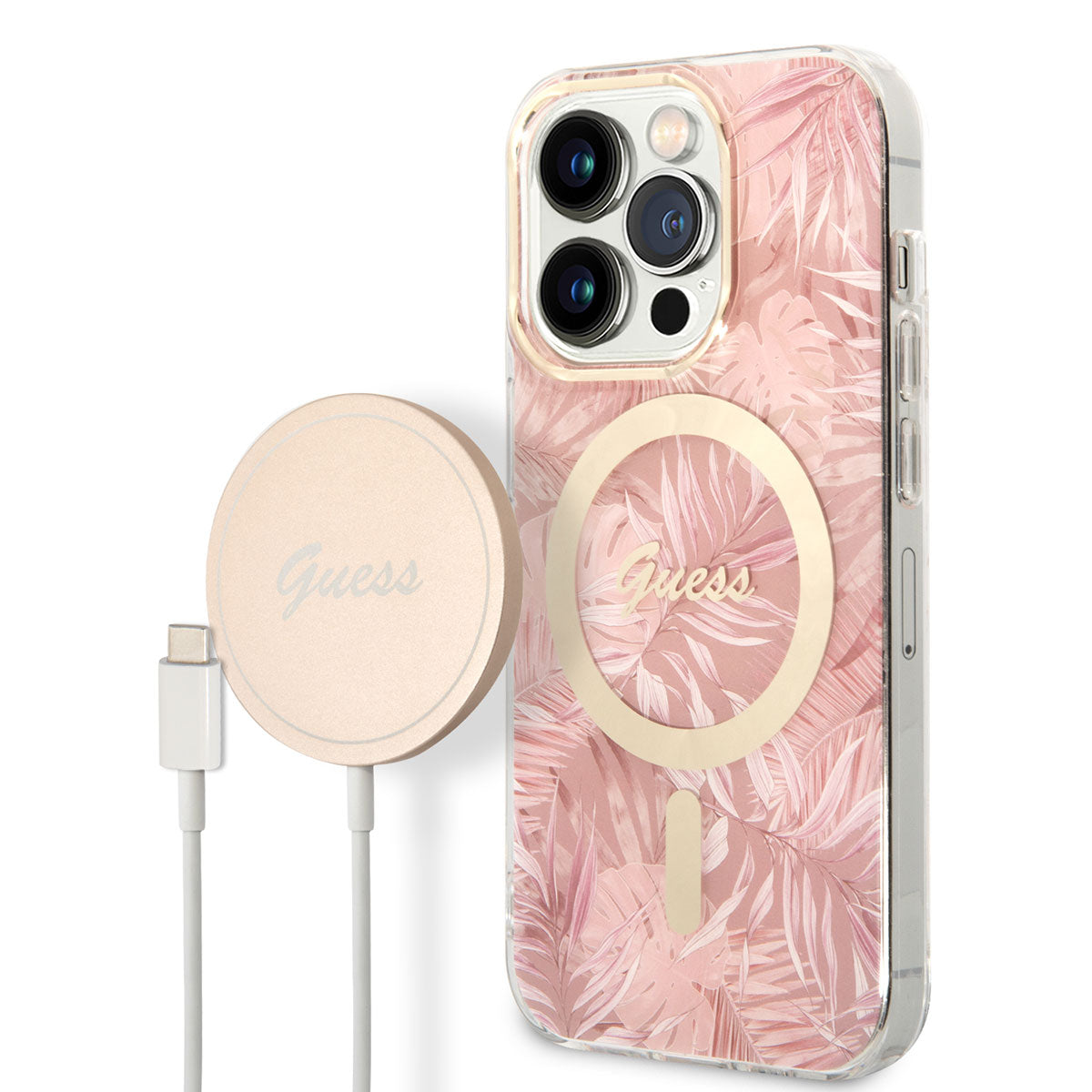 Guess iPhone 14 Pro Magsafe Şarj Özellikli Yaprak Desenli Magsafe Şarj Kablolu Telefon Kılıfı - 11