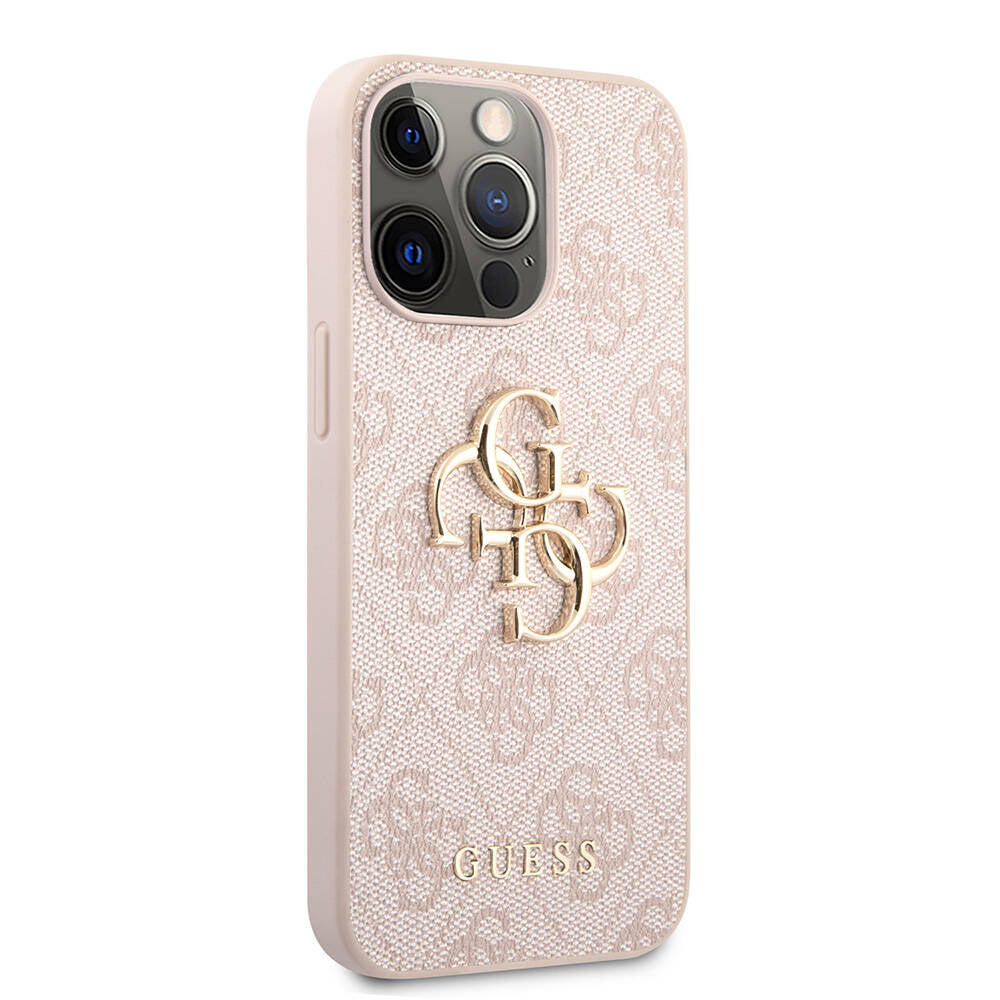 Guess iPhone 13 Pro Max Orjinal Lisanslı PU Deri 4G Desenli Metal Büyük 4G ve Yazı Logolu Telefon Kılıfı - 5