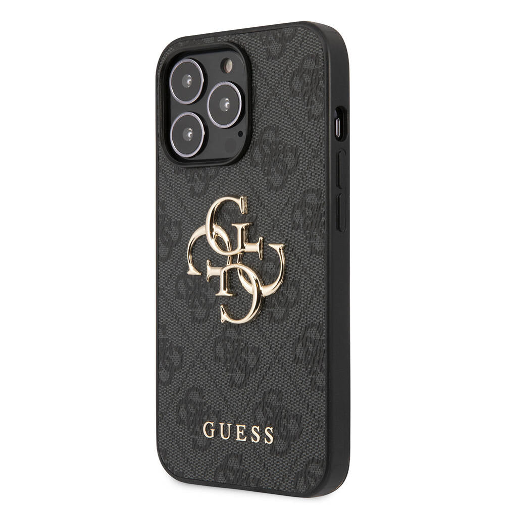 Guess iPhone 13 Pro Max Orjinal Lisanslı PU Deri 4G Desenli Metal Büyük 4G ve Yazı Logolu Telefon Kılıfı - 10