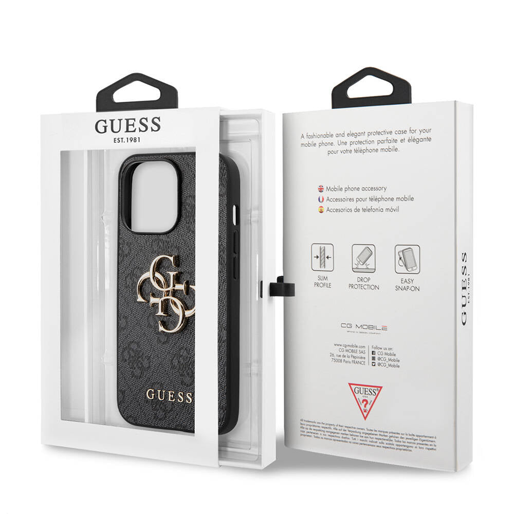 Guess iPhone 13 Pro Max Orjinal Lisanslı PU Deri 4G Desenli Metal Büyük 4G ve Yazı Logolu Telefon Kılıfı - 16