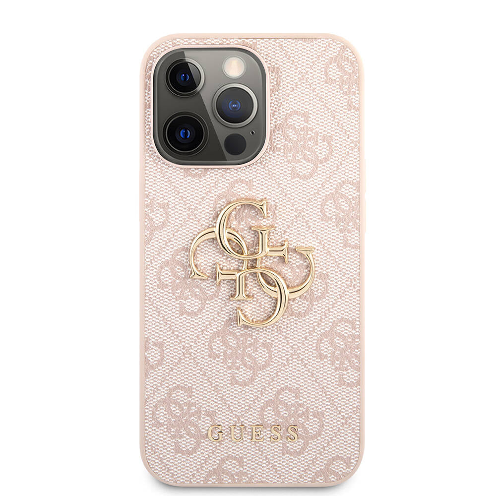 Guess iPhone 13 Pro Max Orjinal Lisanslı PU Deri 4G Desenli Metal Büyük 4G ve Yazı Logolu Telefon Kılıfı - 4